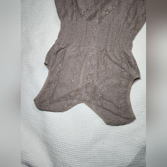 Rabbit Rabbit Rabbit Taupe Lace-Overlay V-Neck Mini Dress - Picture 11 of 12